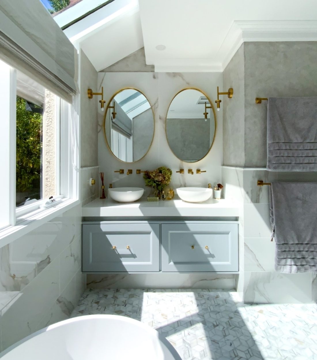 Green marble finish bathroom renovation
