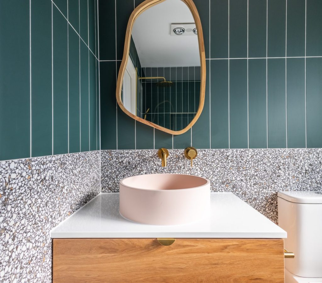 Bathroom renovation green and white